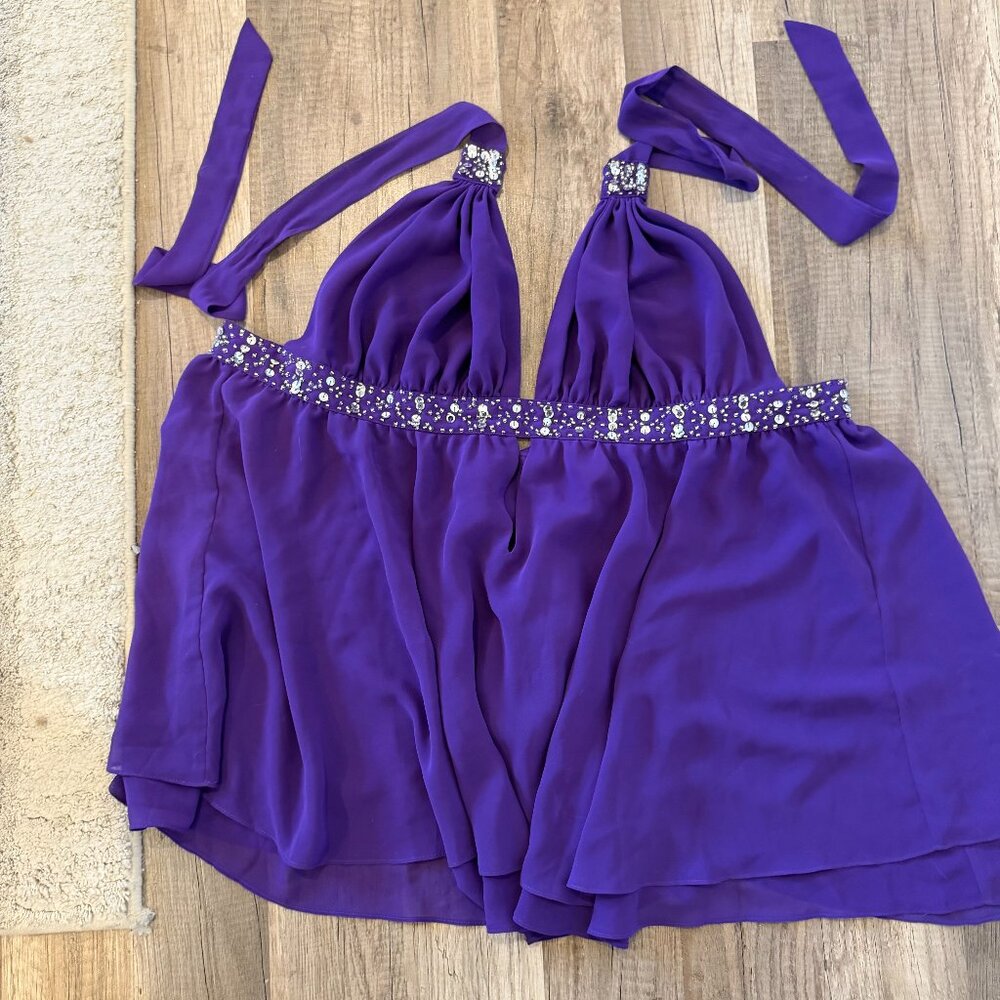 Rare vintage Victoria’s Secret beaded sequin silk babydoll halter top purple